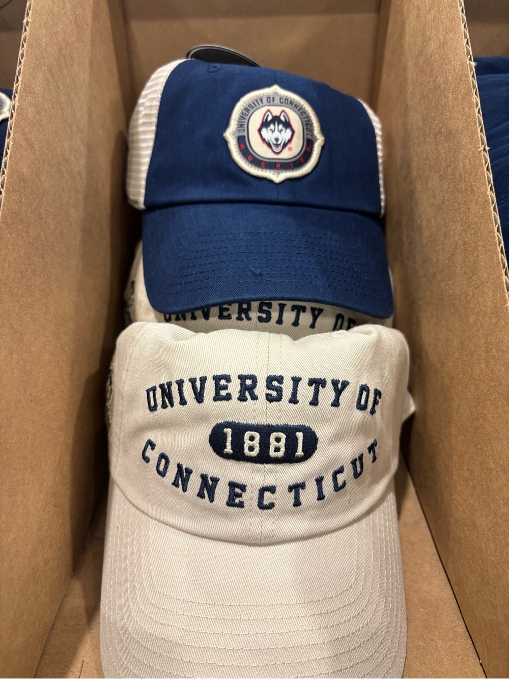 2-pair UCONN Embroidered Baseball Cap HAT- Navy & CREAM NEW WITH TAGS